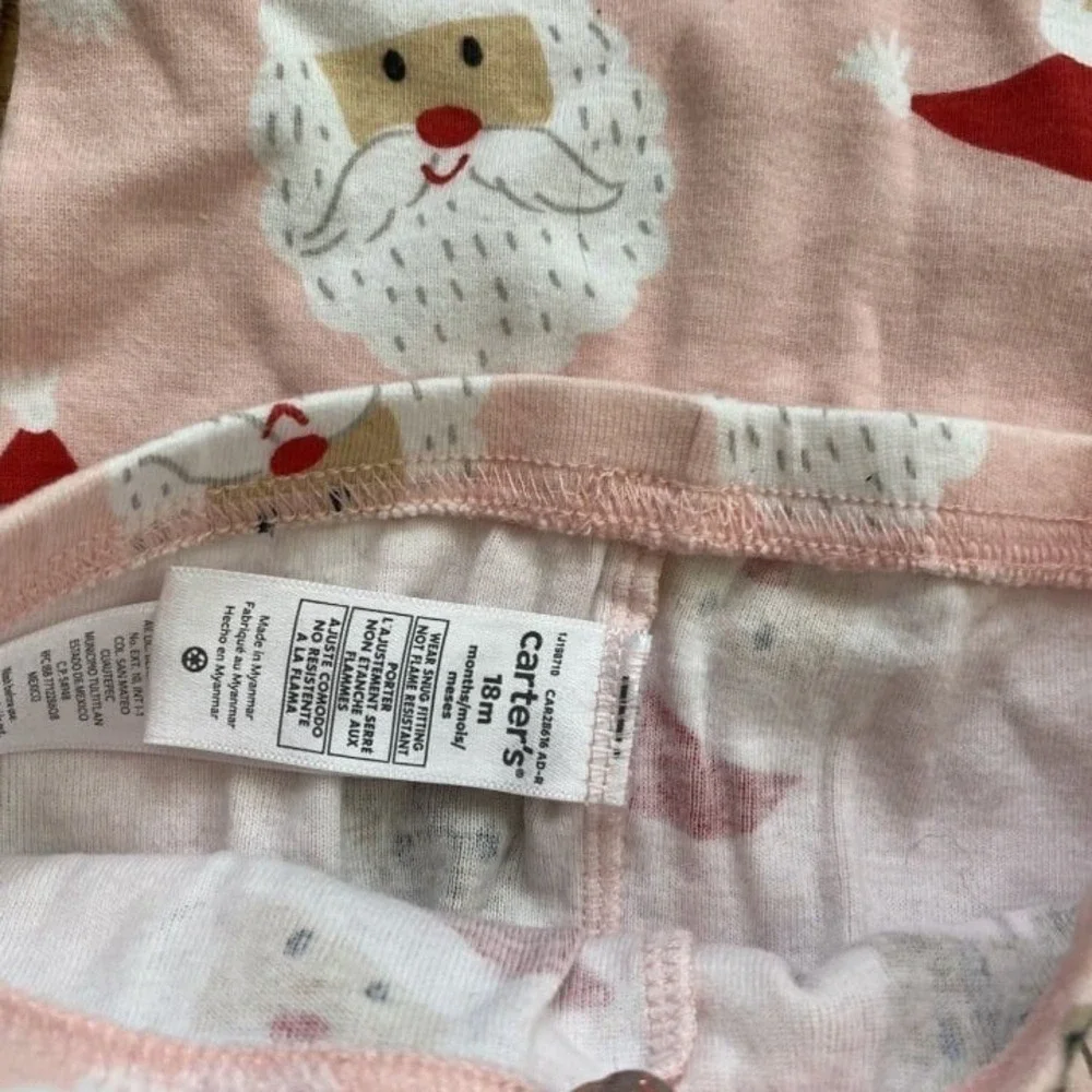Carters‎ Pink Christmas Santa Reindeer Pajamas Size 18 Mo